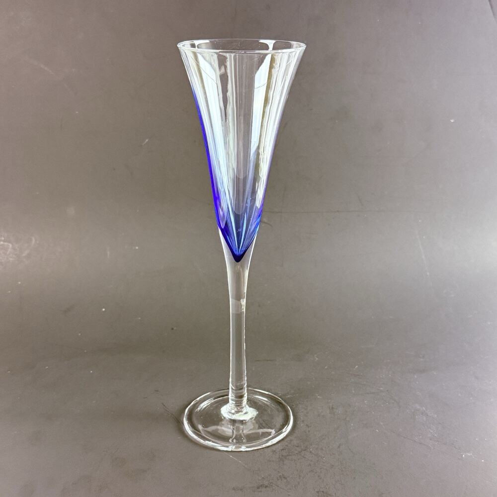 Crate & Barrel Krosno Blue Rhapsody Champagne Flute Blown Glass 10"T